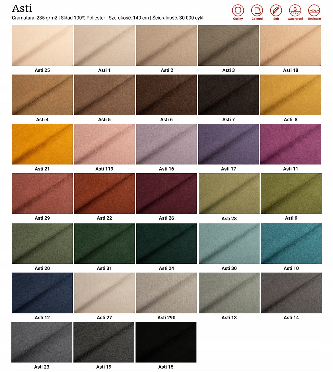 ASTI Upholstery Fabric, Velour, 100cm - 33 Colors