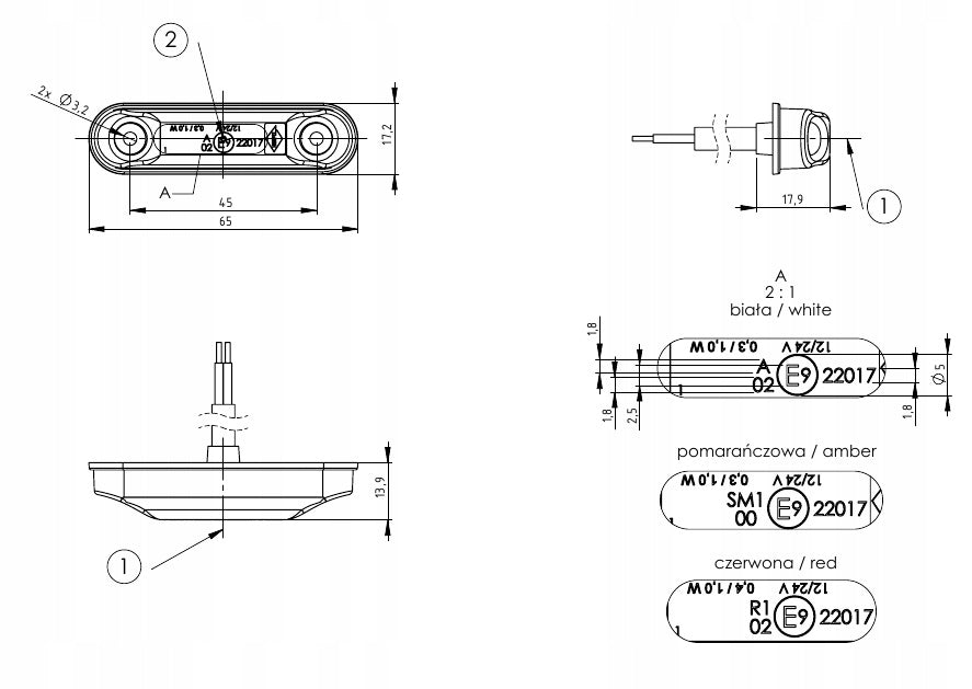 Markeringslys LED Slim Horpol - Hvit