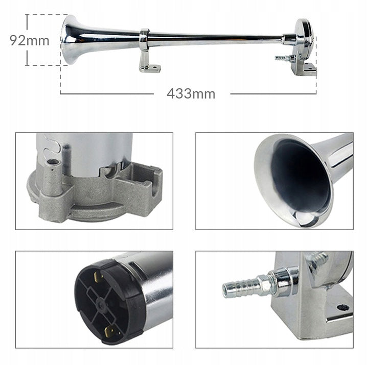 Lydsignal med Kompressor Krom/Svart,150db 12V