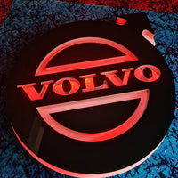 LED Lysskilt 3D, VOLVO Logo / Sort Glans - Rød/RGB 24V