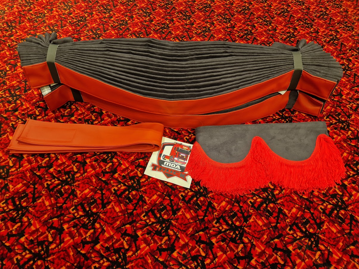 New Black/Red Curtain Set in Standard Fabric/Leather - Ready to Ship!
