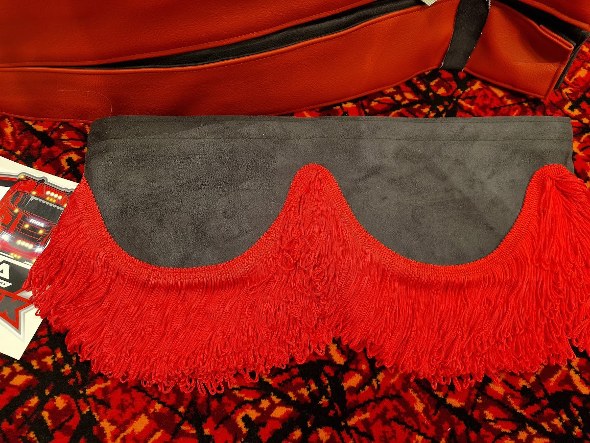 New Black/Red Curtain Set in Standard Fabric/Leather - Ready to Ship!