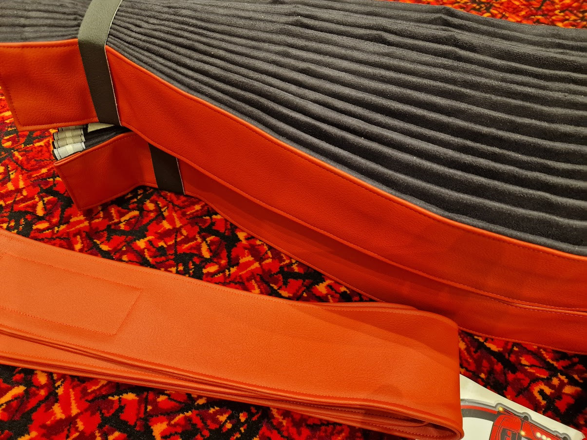 New Black/Red Curtain Set in Standard Fabric/Leather - Ready to Ship!