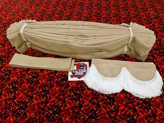 Ny Beige Gardinsett i Premium Stoff/Skinn - Klar til Sending!