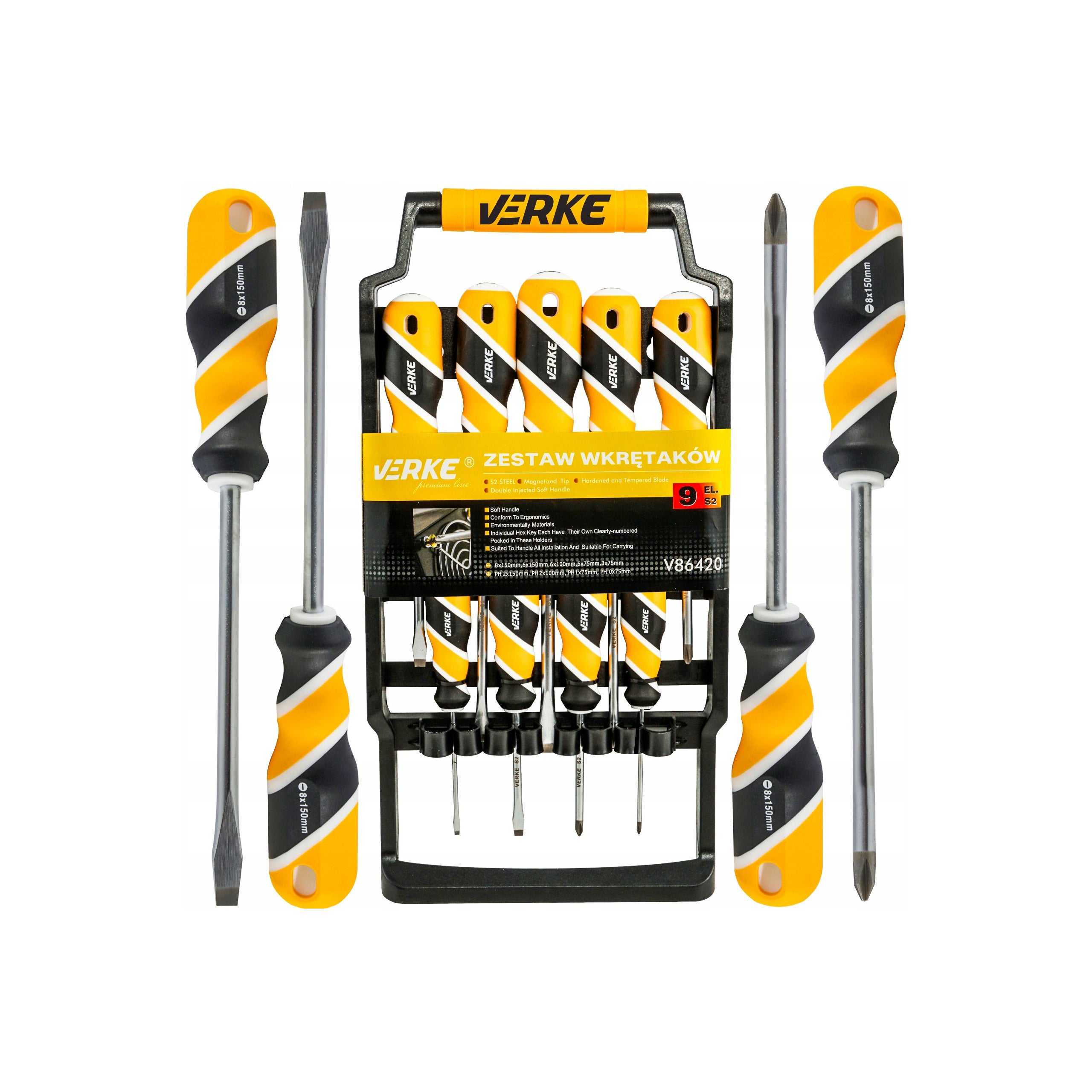 Screwdriver set, 9 pieces, VERKE