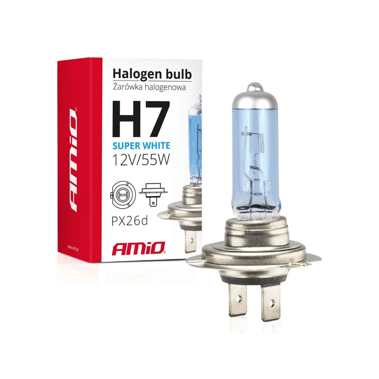 Light bulb / Halogen bulb H7 12V 55W Super White, UV filter, AMIO