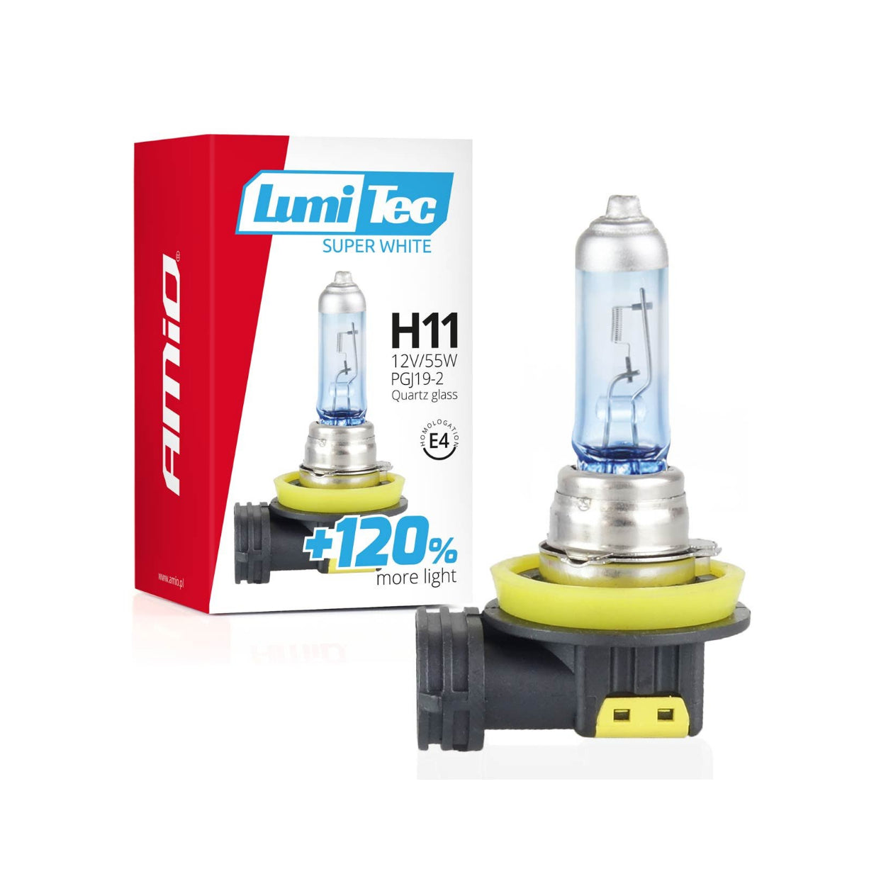 Lyspære / Halogenpære H11 12V 55W LumiTec Super White +120% UV-filter, AMIO