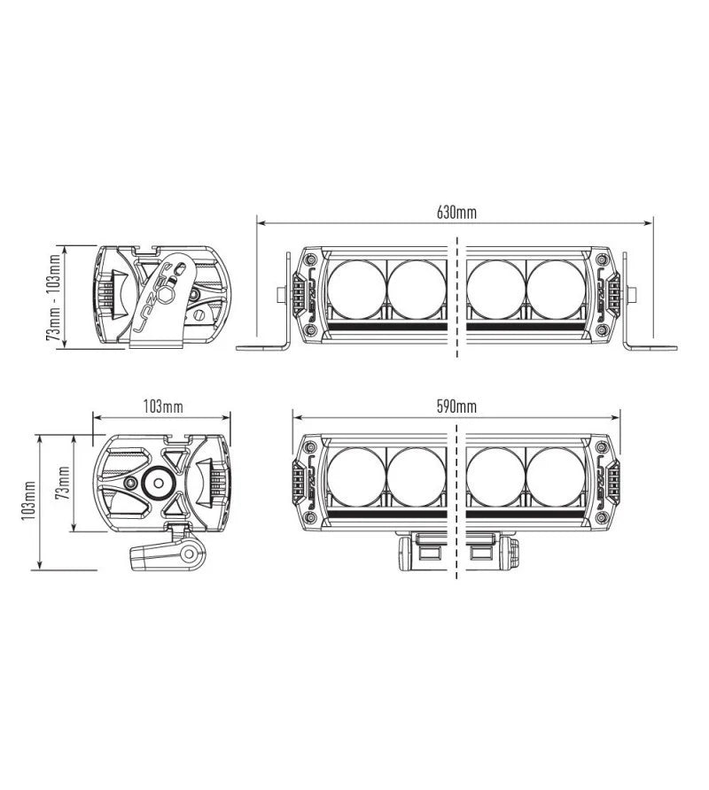 Lazer Triple-R 1250 Black Ledbar, med Posisjonslys, 590mm