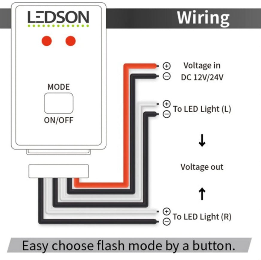 Ledson Strobe Kontroller - 10 Lysmønstre