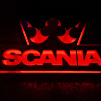 LED Lysskilt/Speil 3D, SCANIA med Krone - Rød/RGB 24V