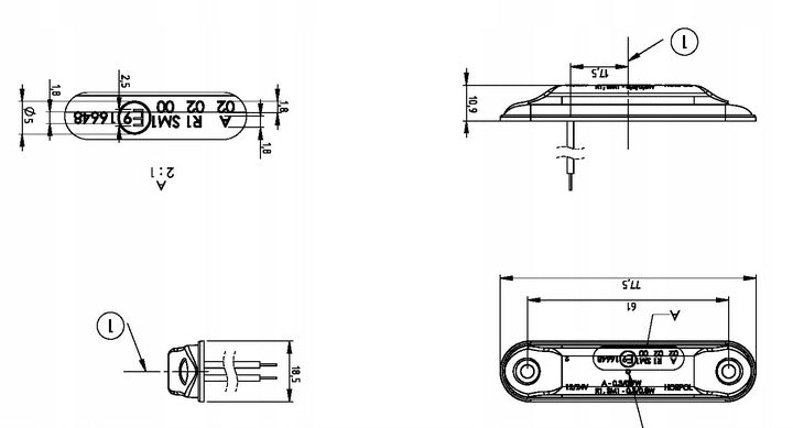 Markeringslys LED Slim Horpol - Hvit